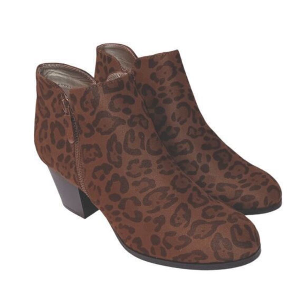 NEW‎ Style & Co. Animal Print Boots Size 7 Ankle Black Brown Vegan Faux Leather